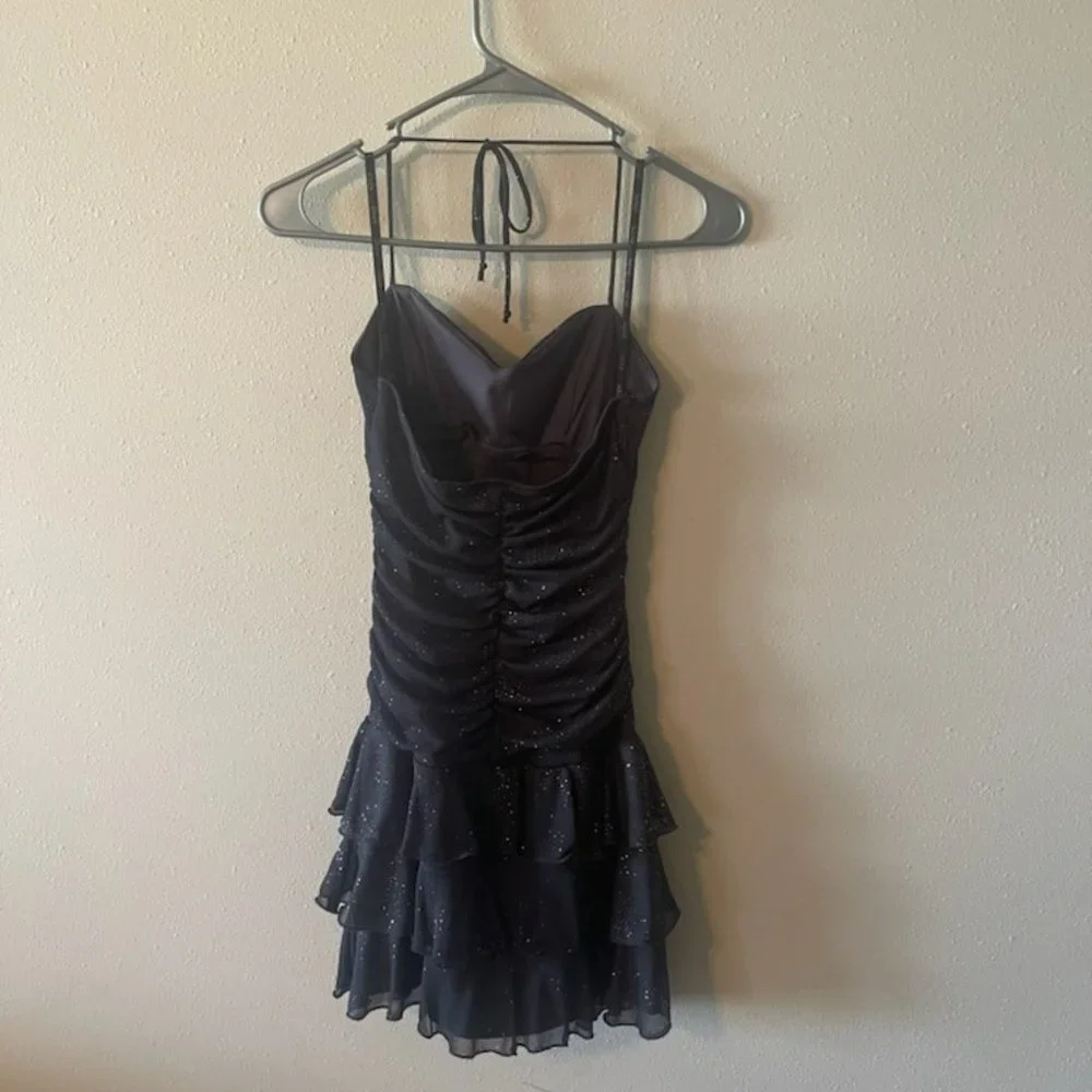 Sparkly Grey Ruffled Mini Dress - Picture 2 of 2